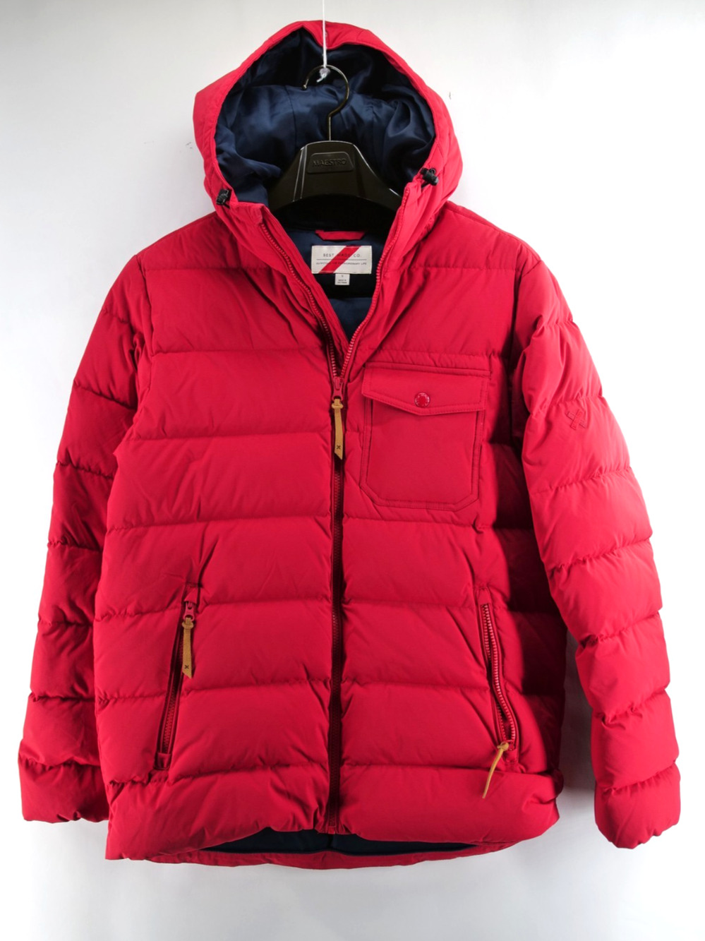 Best Made Co S 800 90/10 Fill Goose Down Puffer Jacket Hooded Coat Red